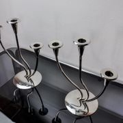 Pair of art deco candlesticks in stainless steel 3 flames, Spain, 1970