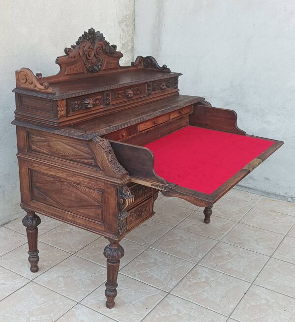 Bureau cylindre Louis XIII en chêne époque 19ème
