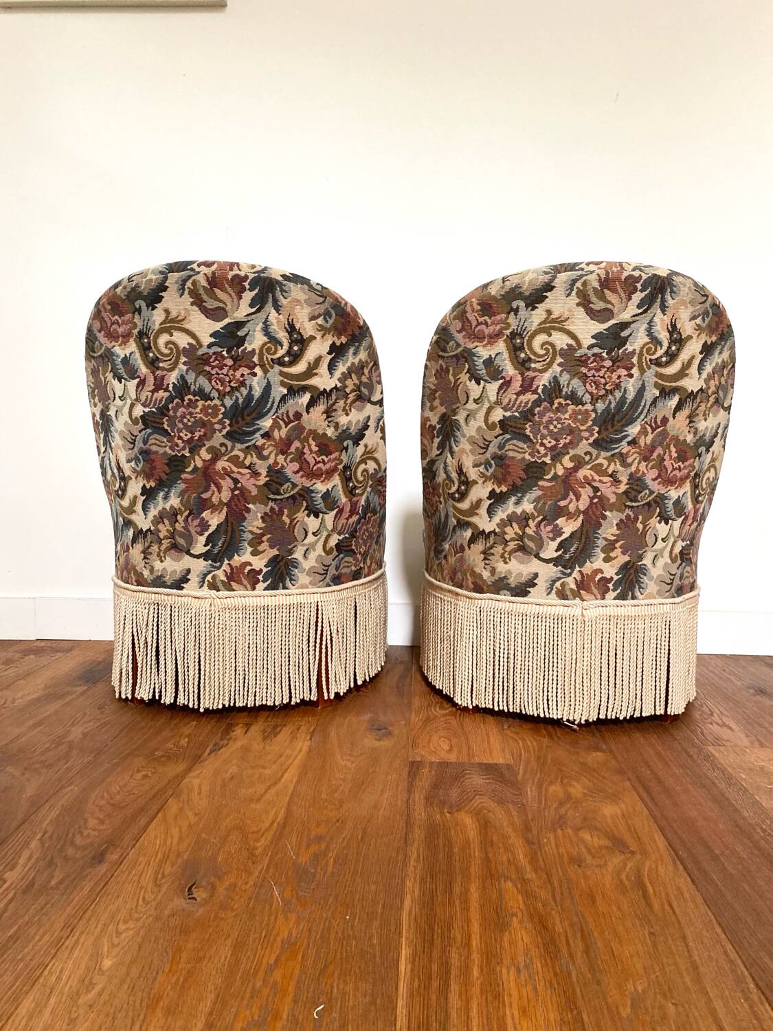 Pair of antique tapestry toad armchairs