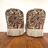 Pair of antique tapestry toad armchairs