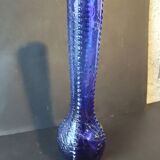 Vintage cobalt blue glass vase with foliage decoration – 20 cm