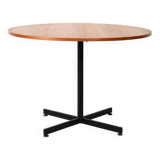 Round Scandinavian teak table with metal base