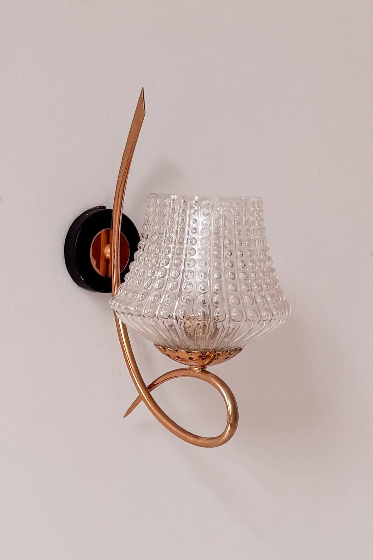 Vintage brass and glass wall lights, France 1950.