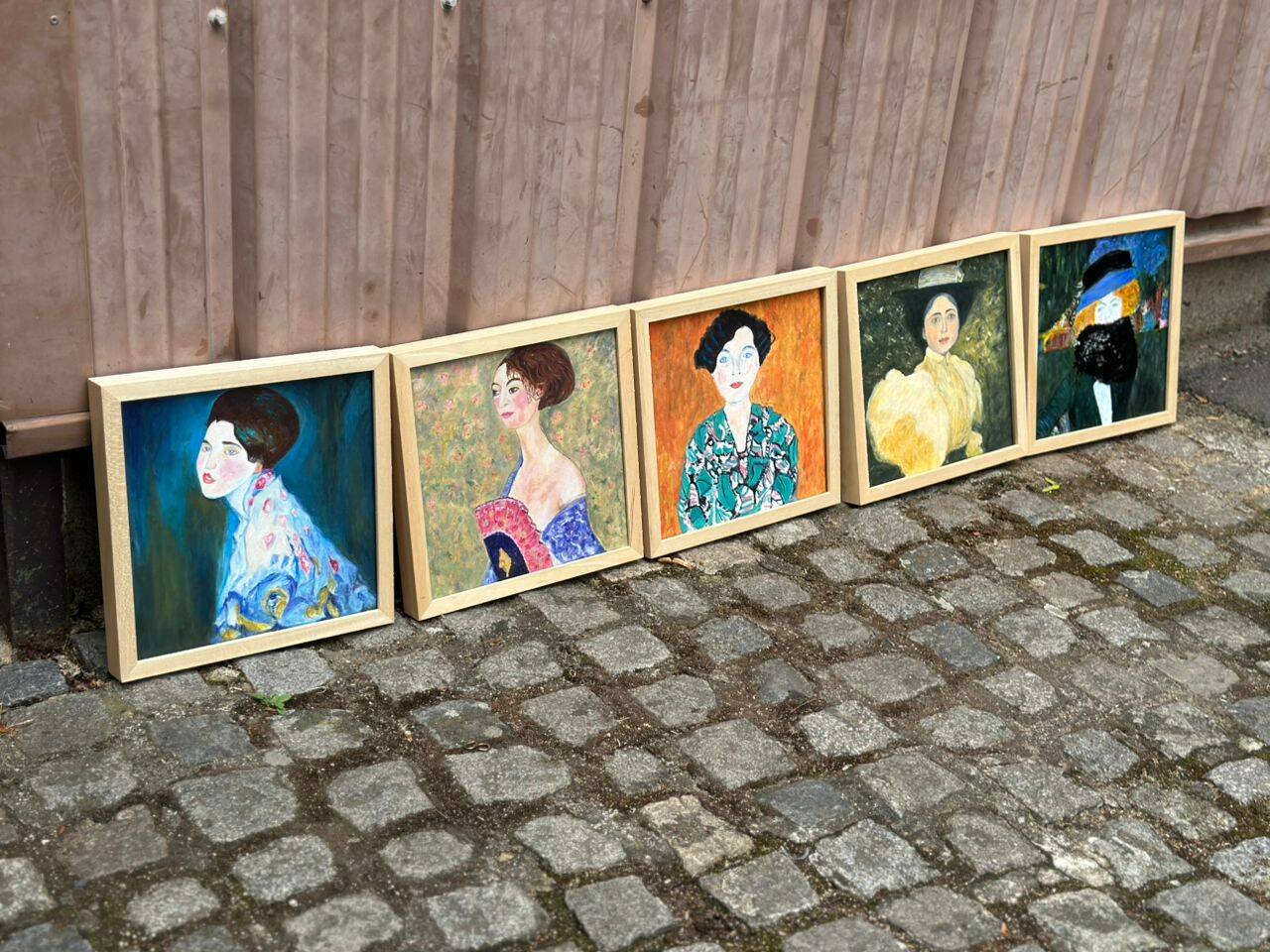 5 tableaux, reproductions peintes à la main hommage à Gustav Klimt