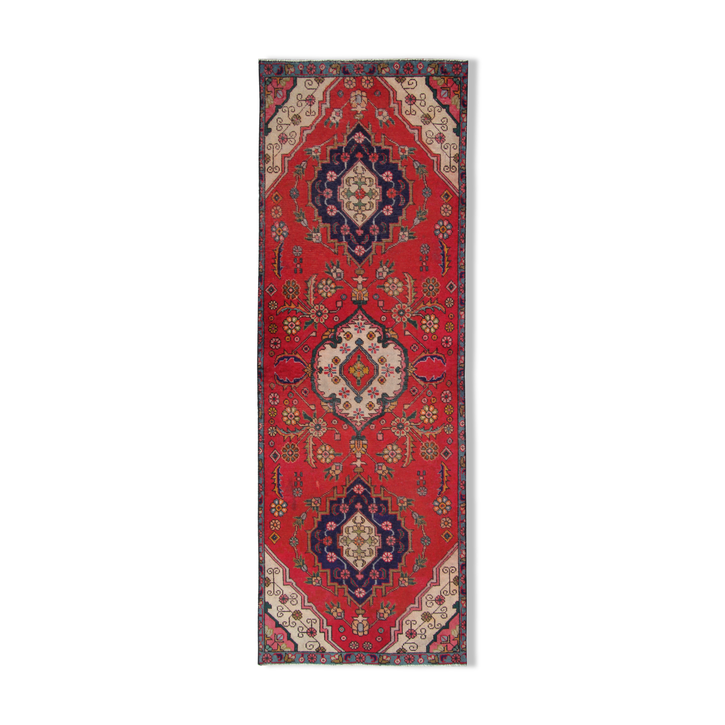 Traditional vintage red runner rug handwoven long oriental wool carpet runner -85x240cm