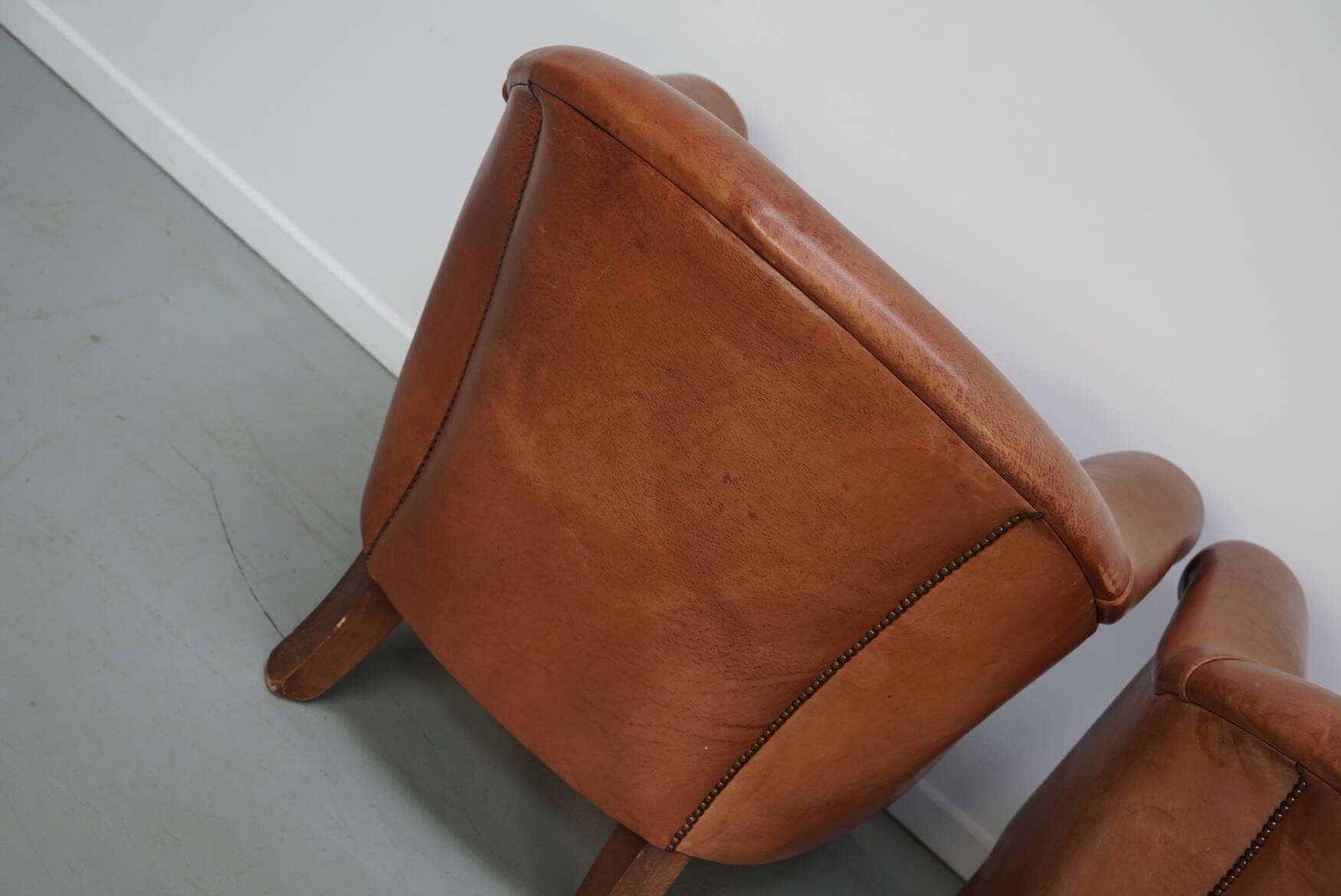 Vintage Dutch Leather Club Chairs in Cognac, Set of 2