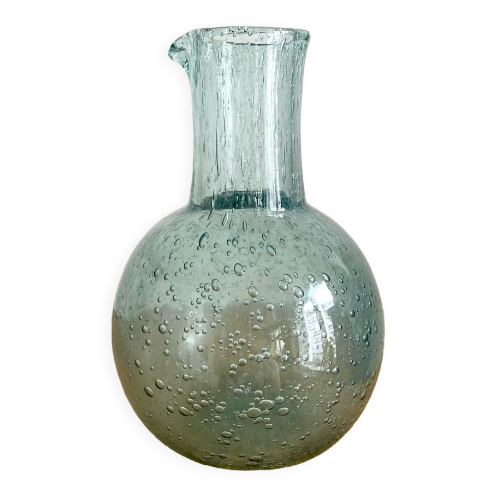 Blue bubbled glass decanter