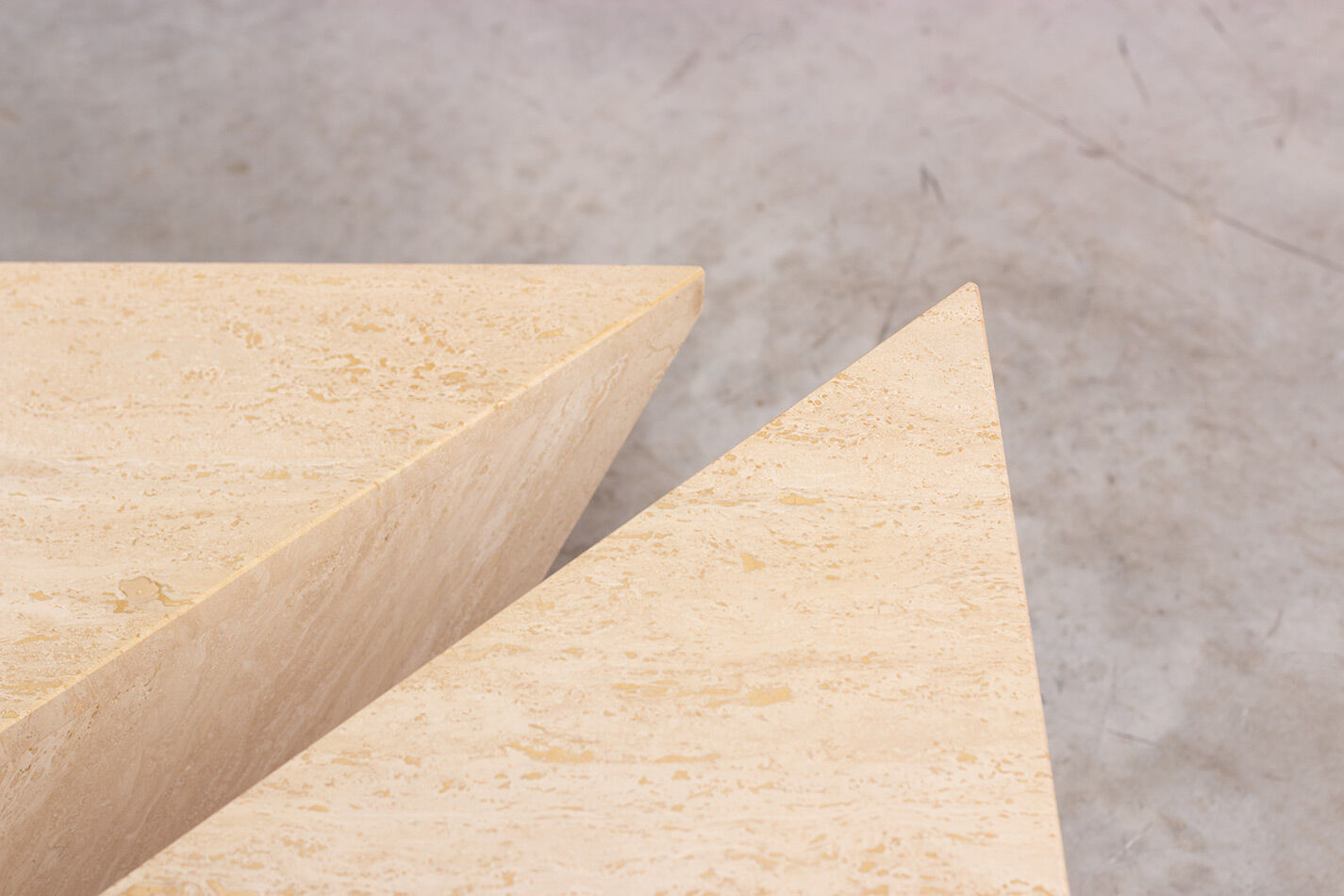 Post-modern triangular travertine lounge coffee tables, 1970s