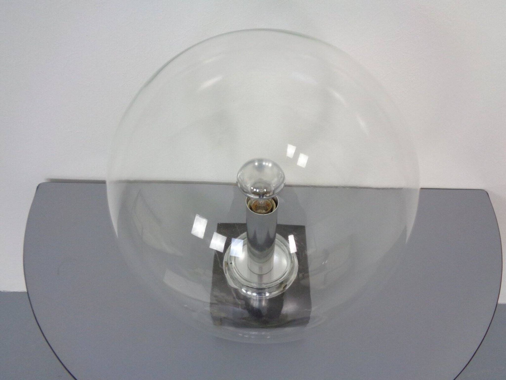 Large glass globe and marble table lamp from Erco, 1960s.