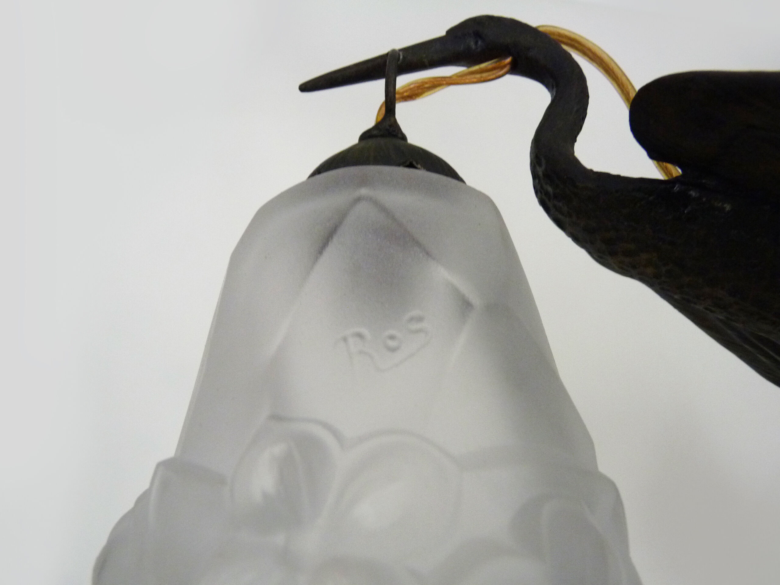 Art deco wrought iron chandelier - signed ros (degué) decoration birds