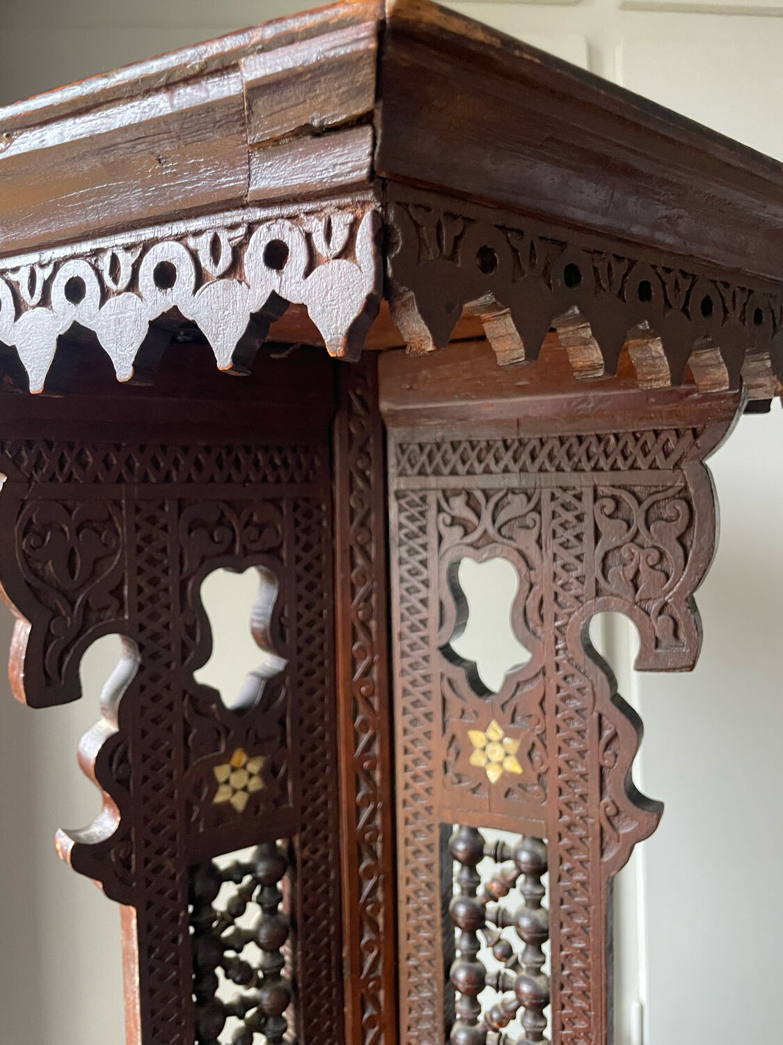 Antique Ottoman Turkish table with inlays and intricate carvings