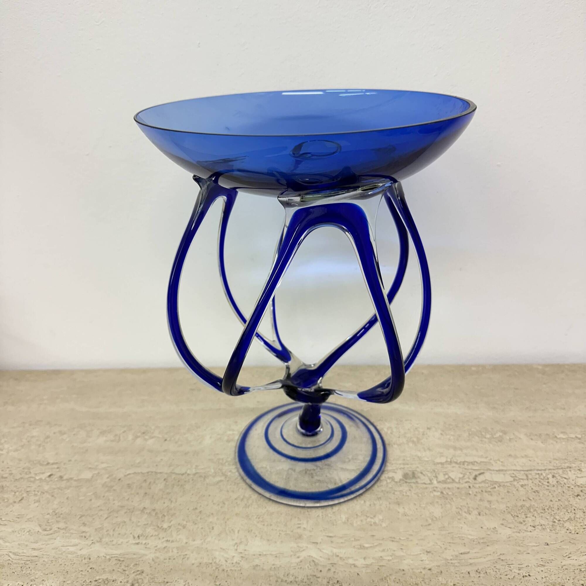Josefina Krosno Poland Blue Art Glass Jellyfish bowl