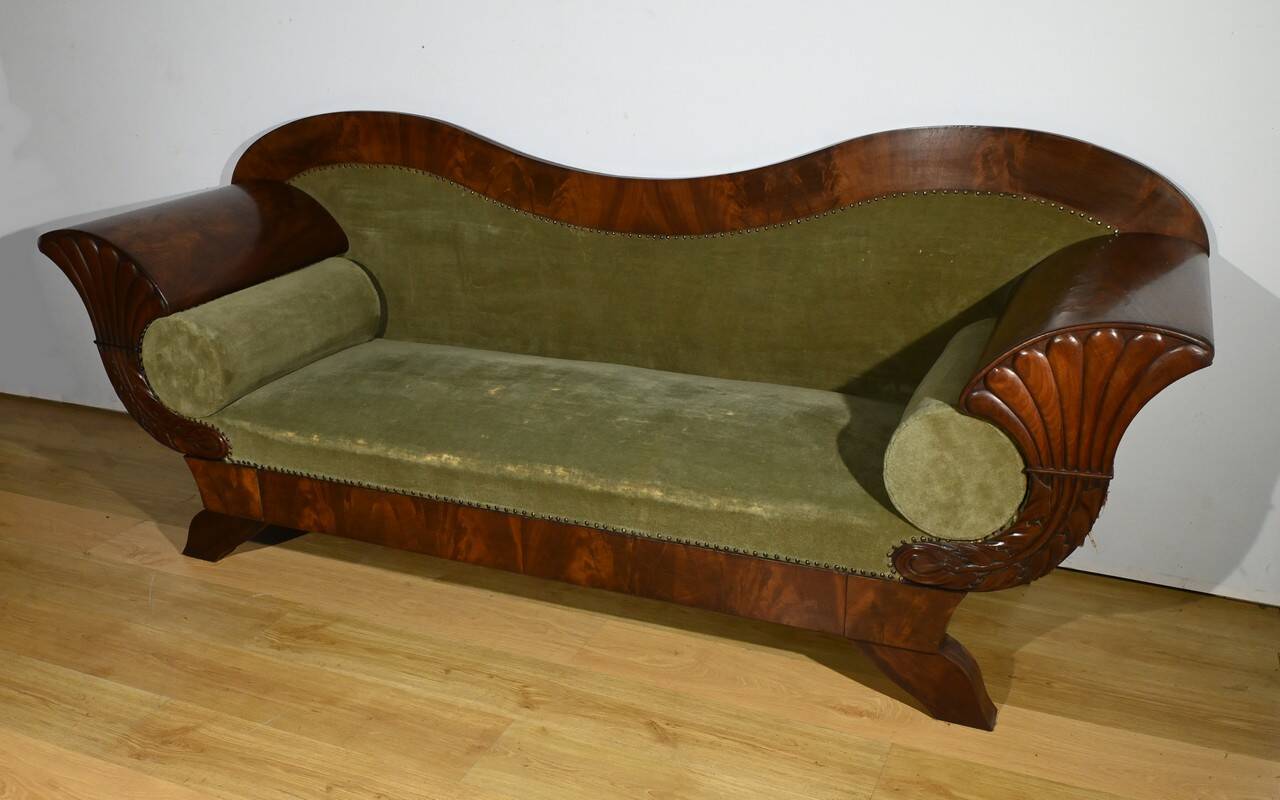 Mahogany Burl Sofa, Biedermeier Style – Late 19th Century