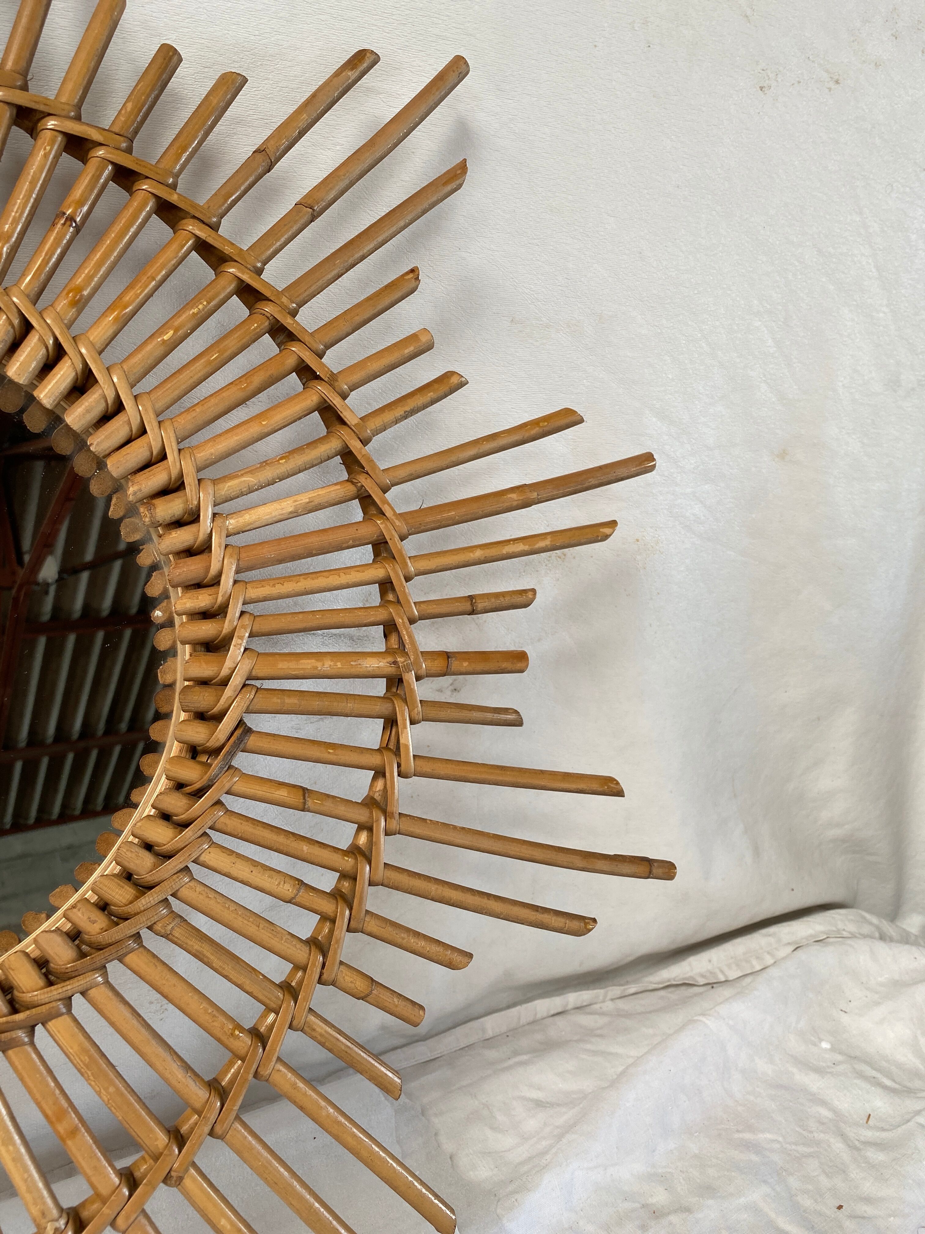Vintage rattan sun mirror