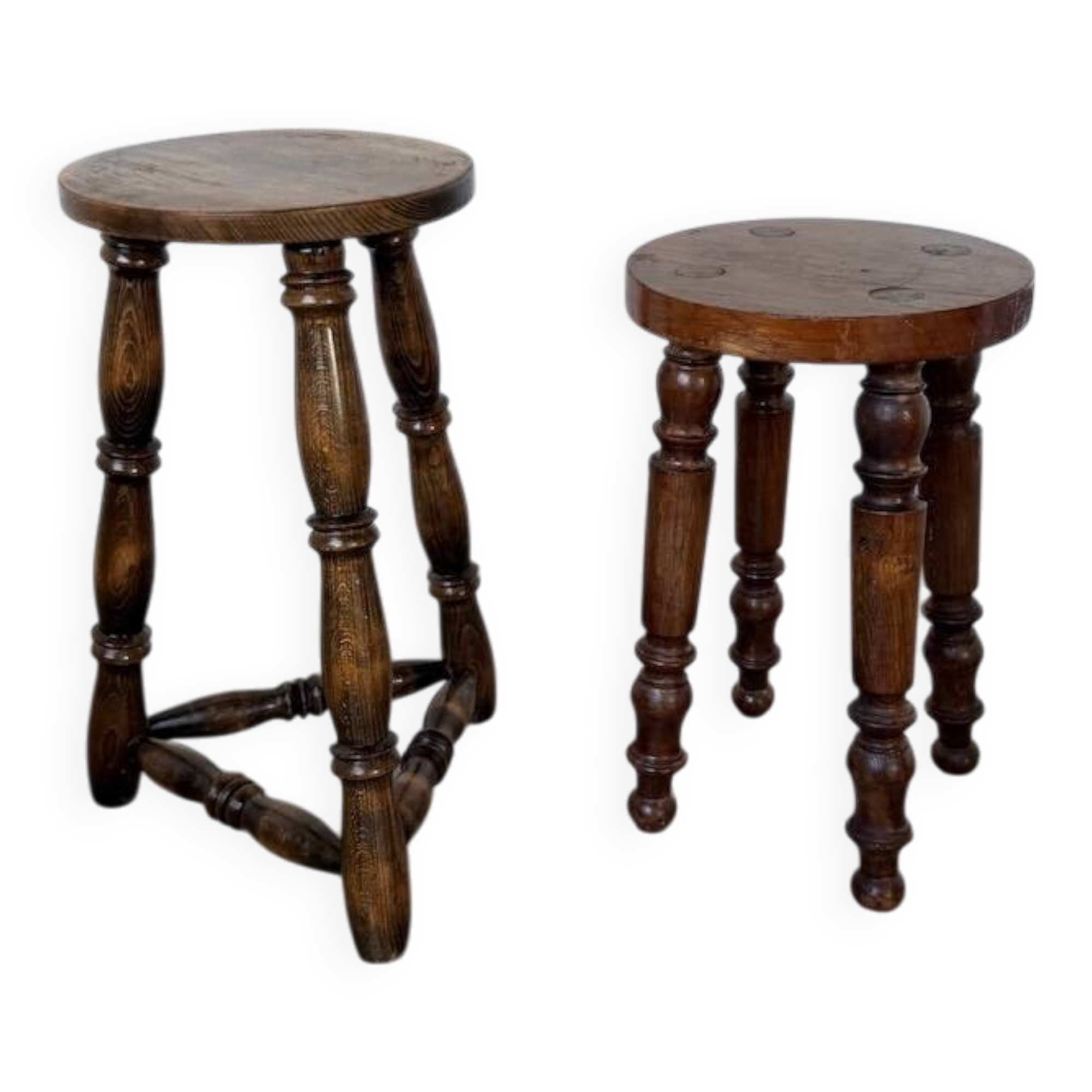 Pair of antique stools with turned legs.