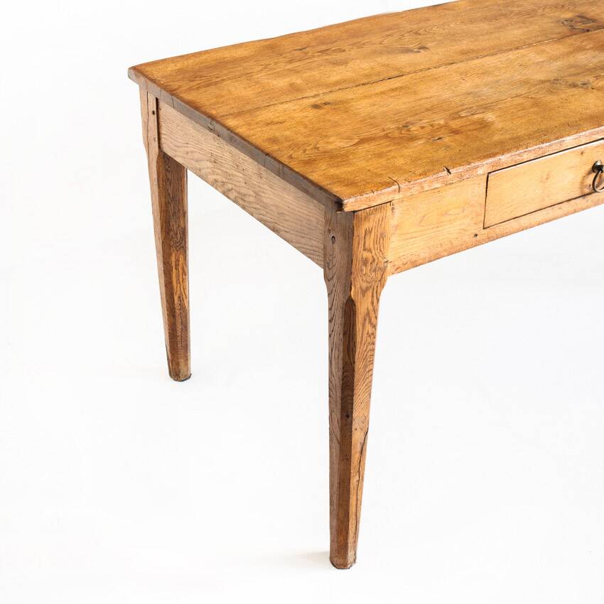 Farmhouse table with two large drawers. Oak wood. France, 1940s-50s