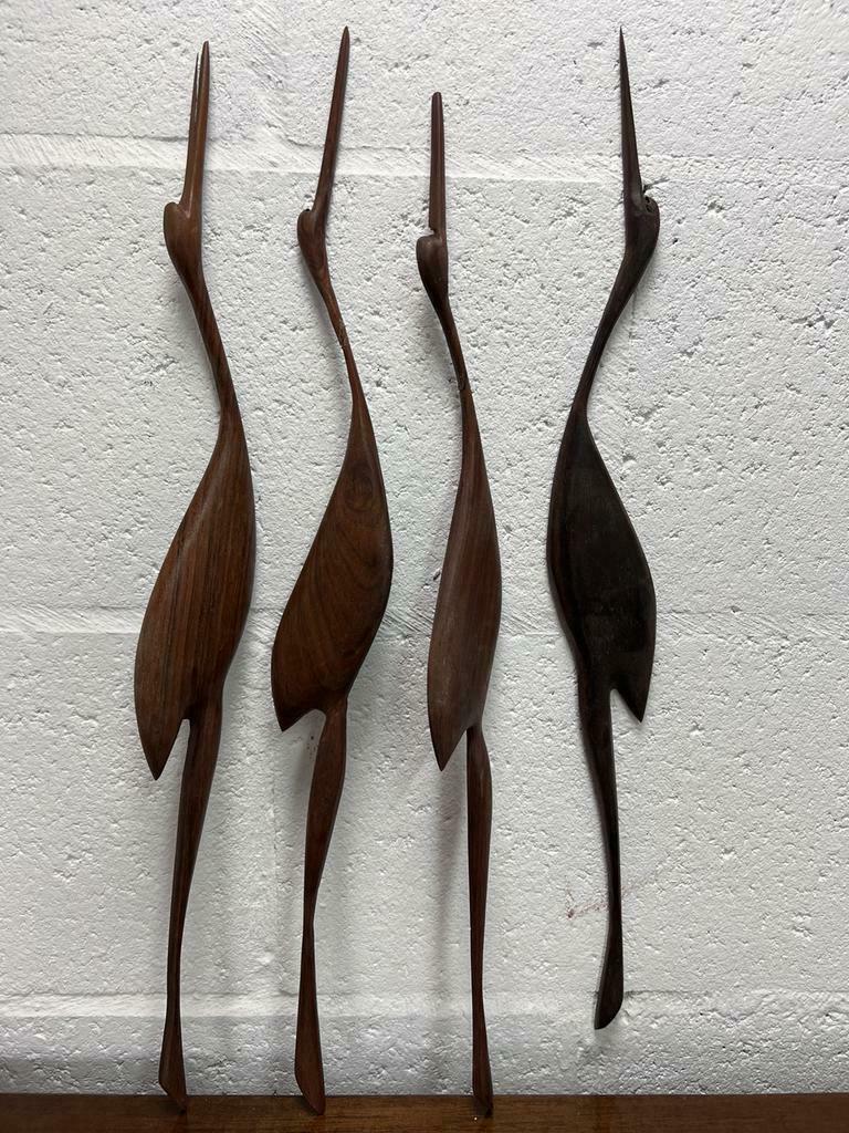 set of 4 vintage wooden wall sculptures / birds