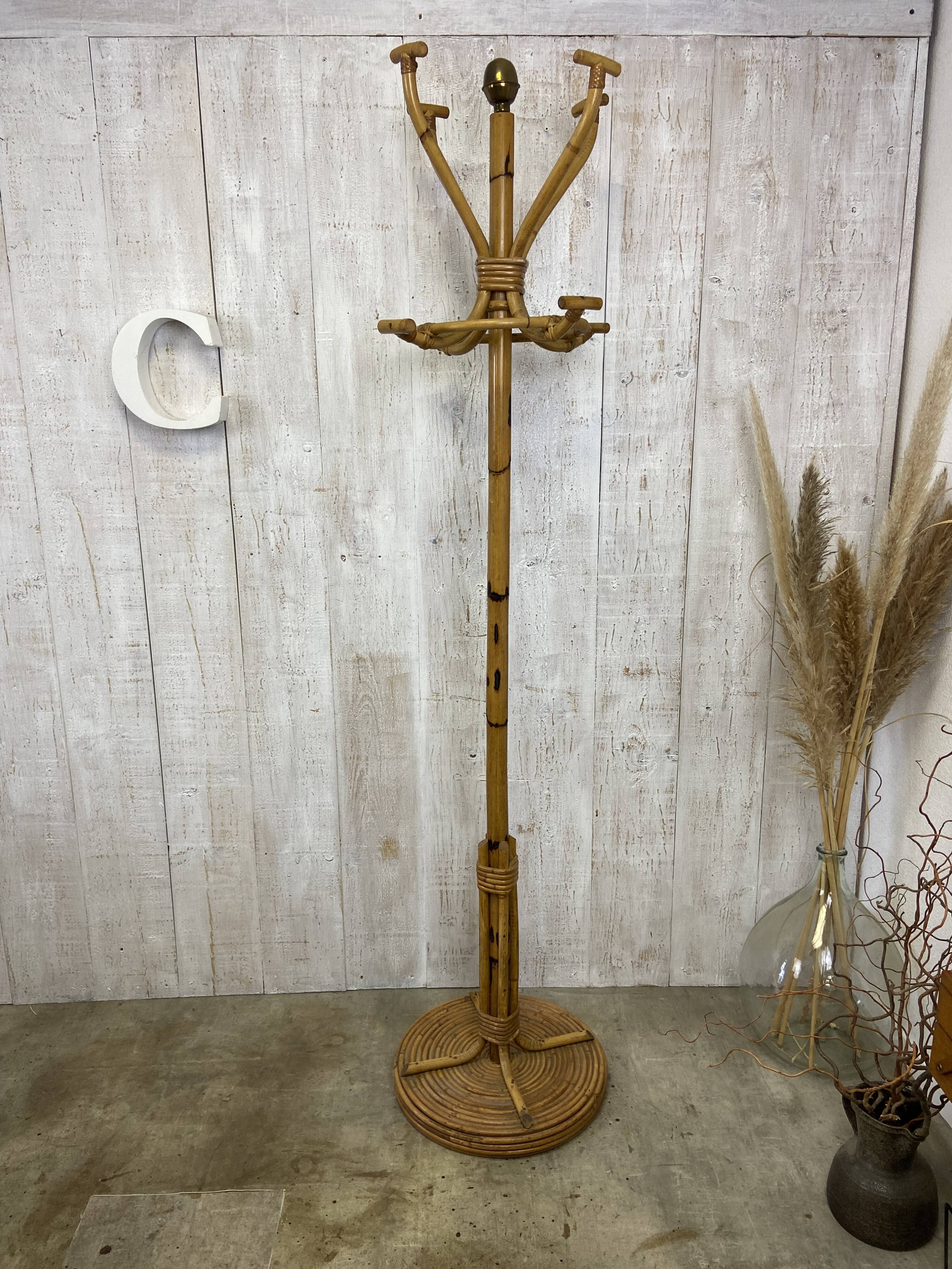 Vintage rattan coat rack