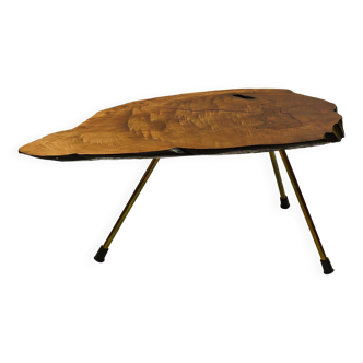 Original coffee table by Carl Aubock, large tree trunk in walnut from the mid-century, 1950s.