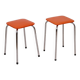 Set of 2 Stools Orange Faux Leather Chrome Base Sixties