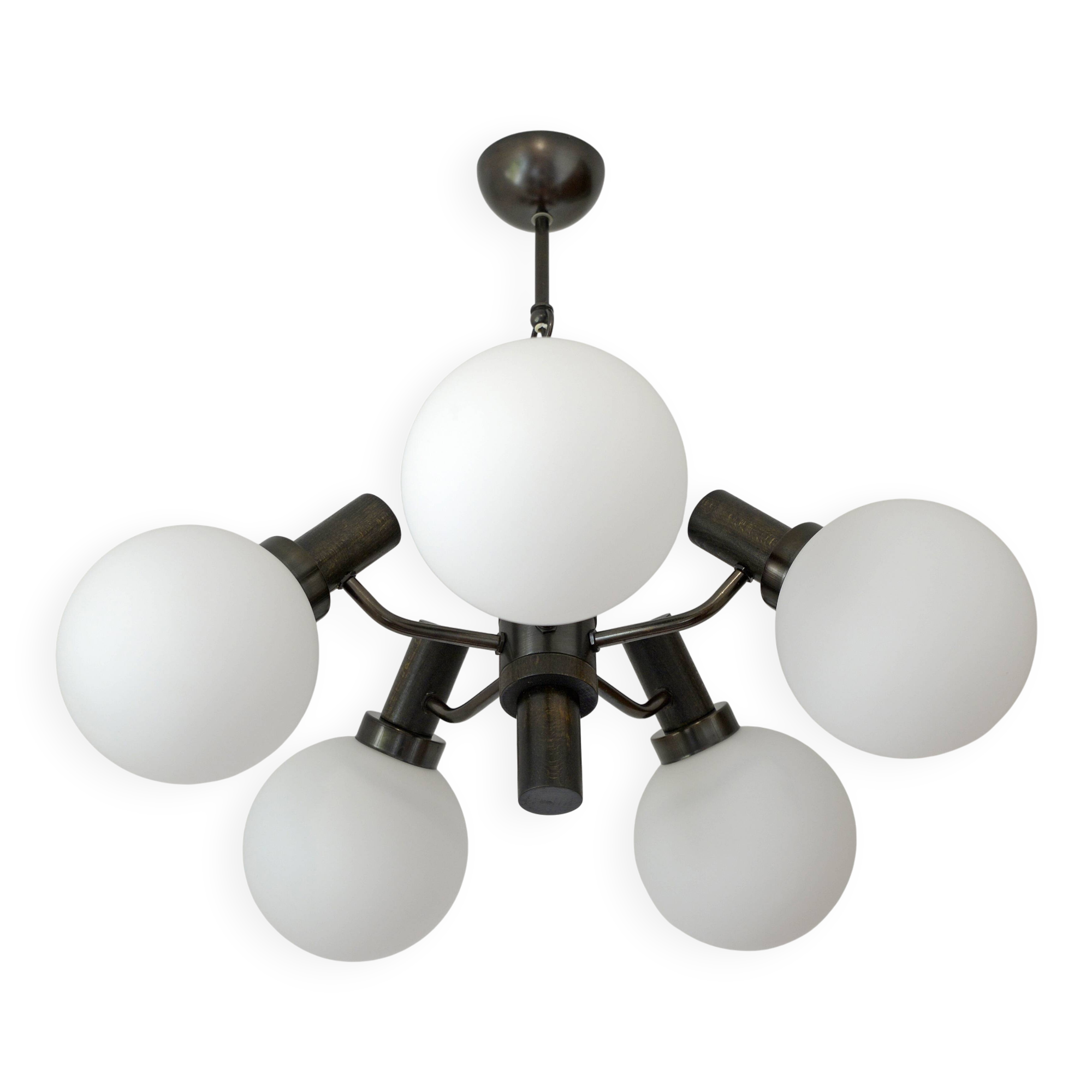 Vintage Wooden Rustic Sputnik / Copper Hanging Lamp /  Chandelier 1970's