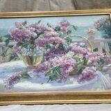 Framed signed painting Oil on canvas “The lilacs” dimension: height -55cm- width -70cm-