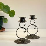 Vintage Black Patina Metal Candlesticks