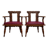 Paire de fauteuils anciens sculptés style Renaissance, Louis XIII, XIXeme