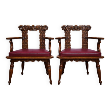 Paire de fauteuils anciens sculptés style Renaissance, Louis XIII, XIXeme