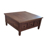 Colonial-style square coffee table in teak