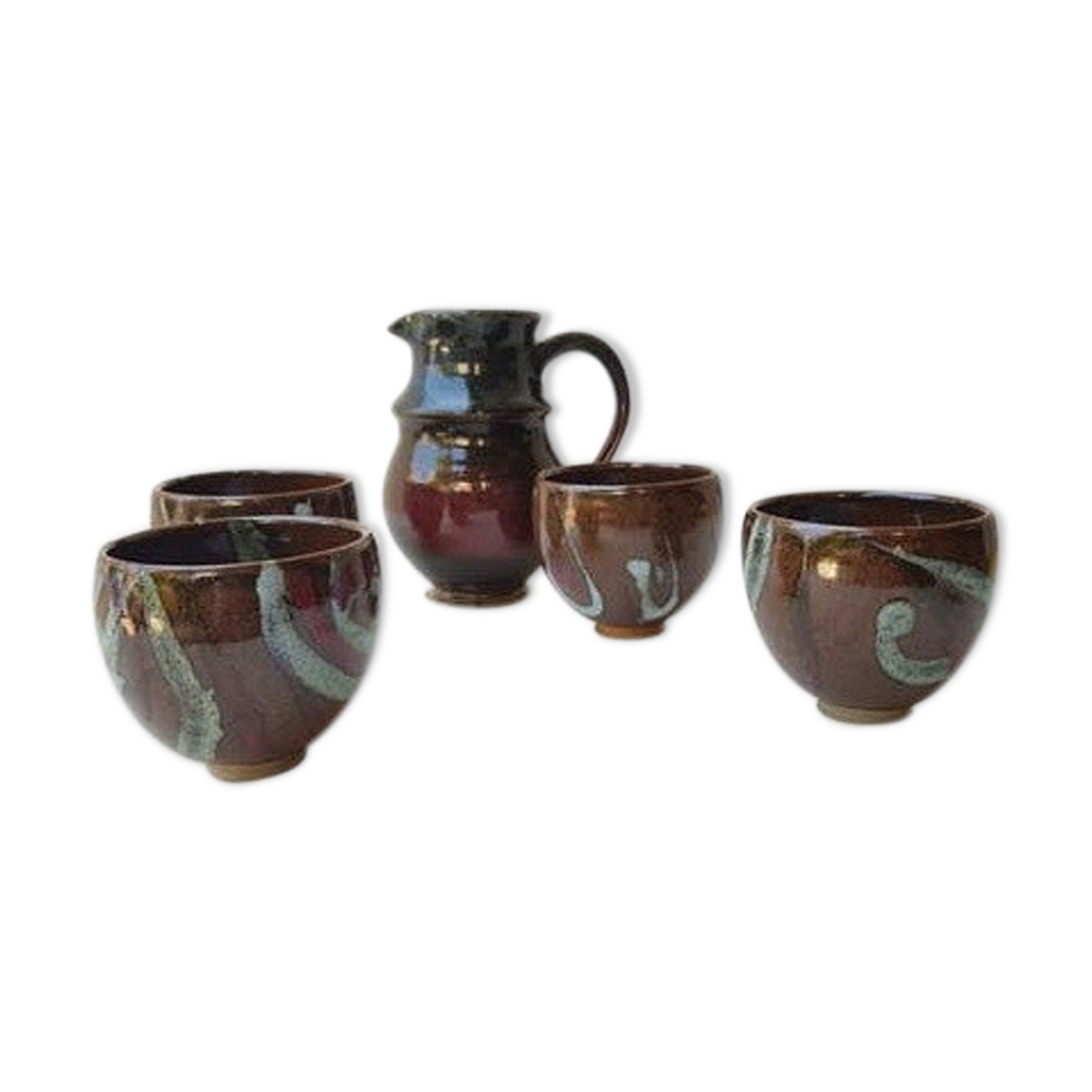 Handmade ceramic pitcher and cups