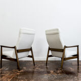 Pair of white boucle gfm 64 high back armchairs by edmund homa, 1960s