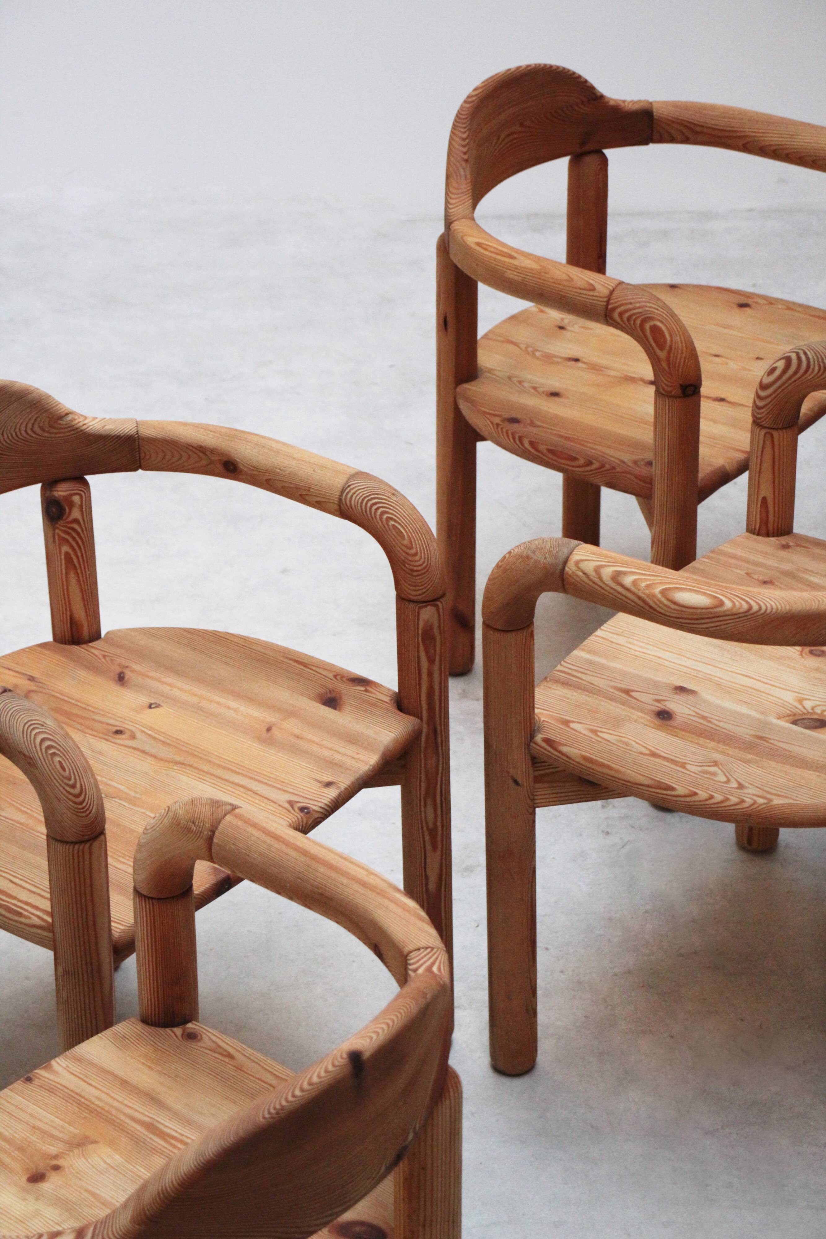 Series of 5 Scandinavian pine chairs
