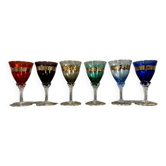 Série de six verres à vin Vintage en cristal dorés à l'or fin, Murano