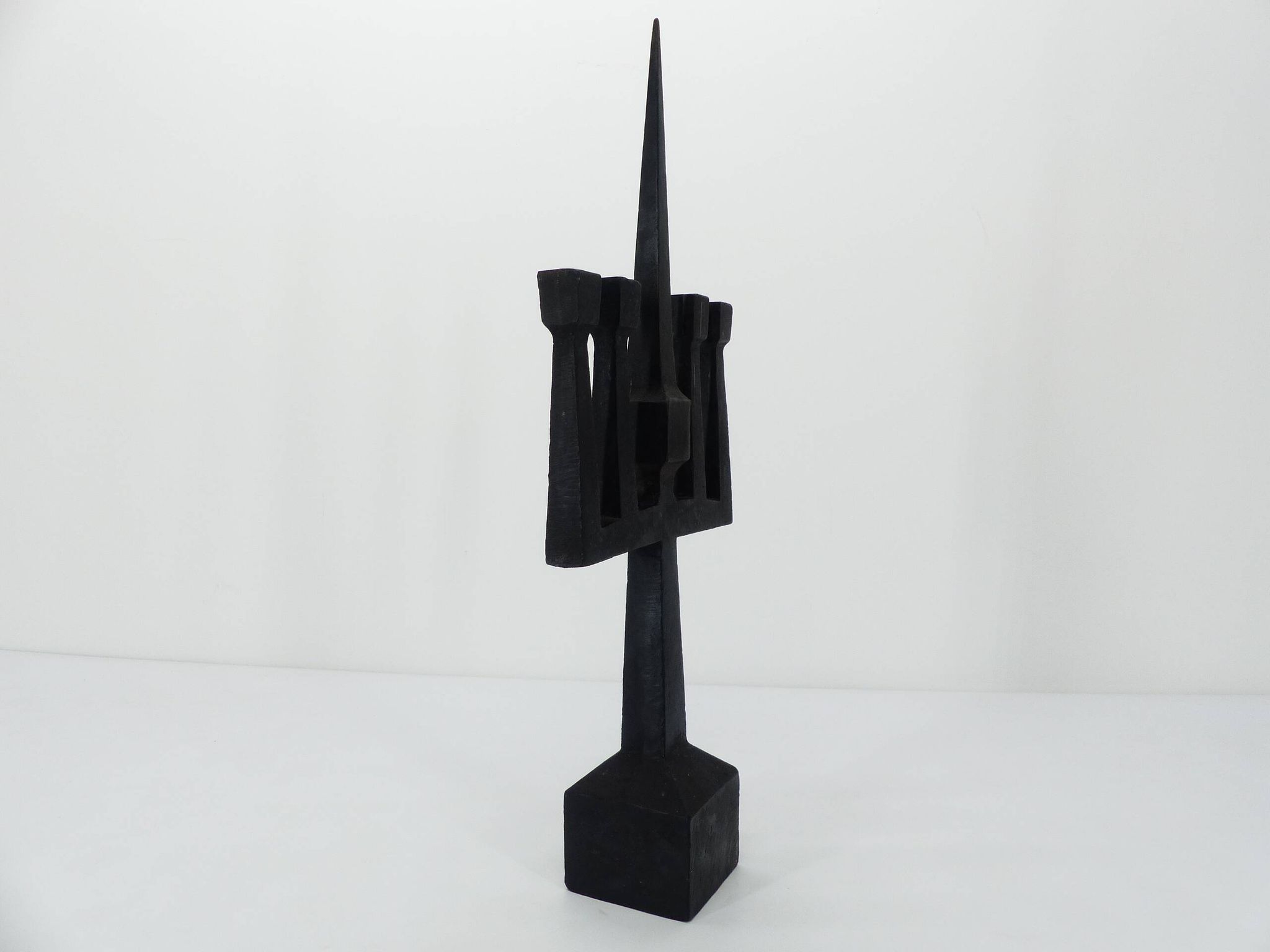 Brutalist candelabra in black forged steel 1950