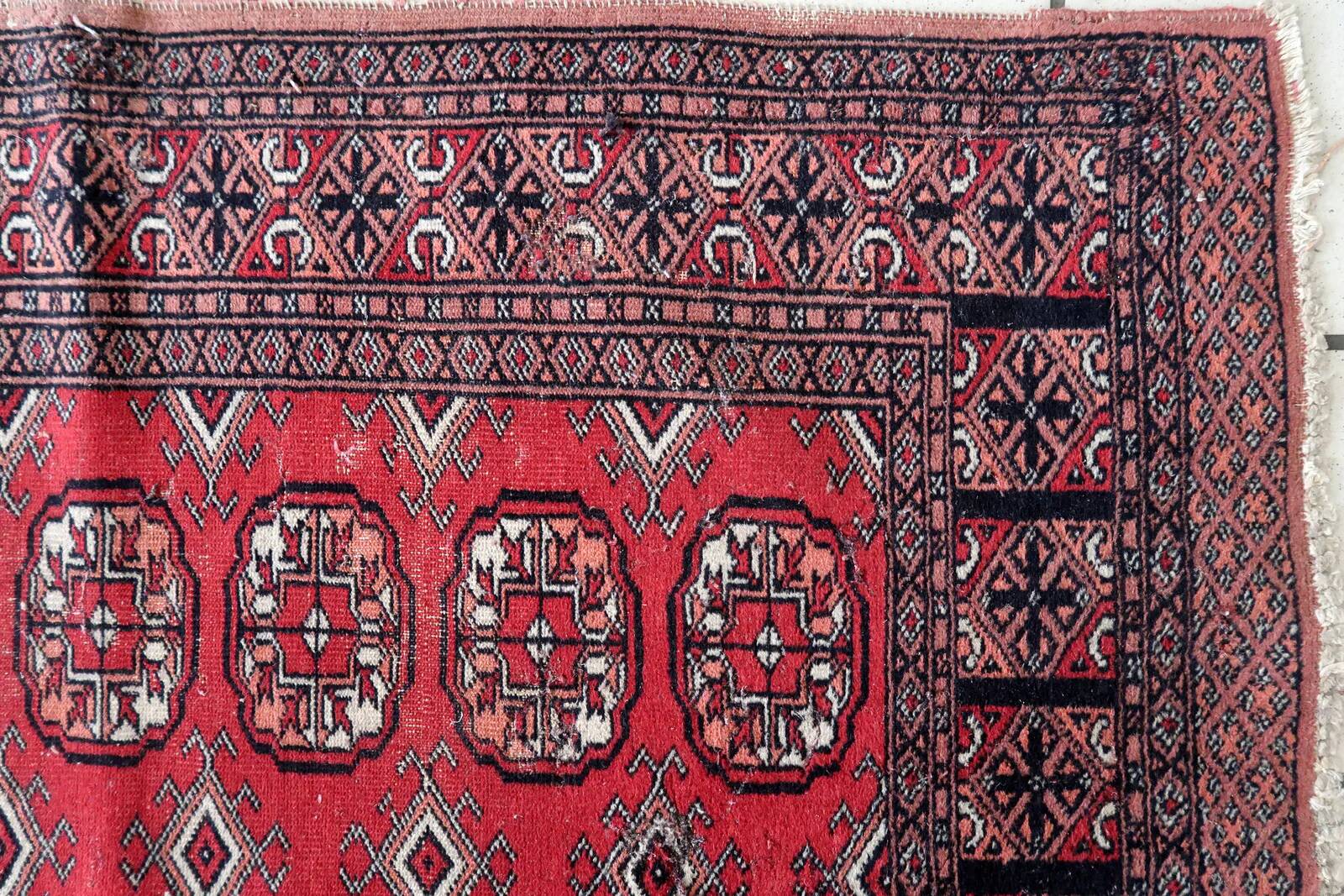 Handmade vintage Uzbek Bukhara runner 80cm x 274cm, 1960s