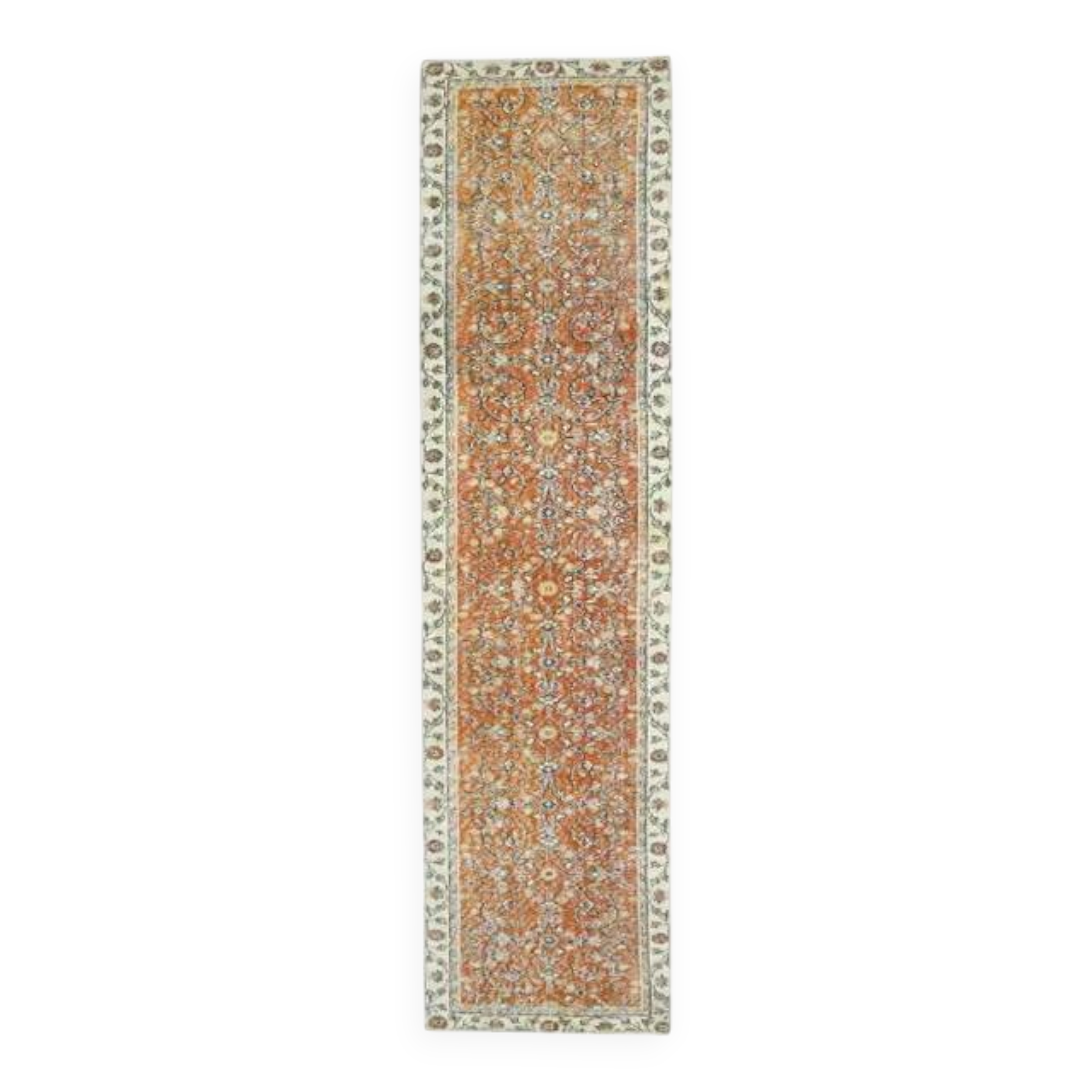 Vintage Turkish Oushak Handmade Wool Cotton Orange Runner 80x318