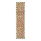 Tapis Couloir vintage turc Oushak fait main en laine et coton orange 80x318