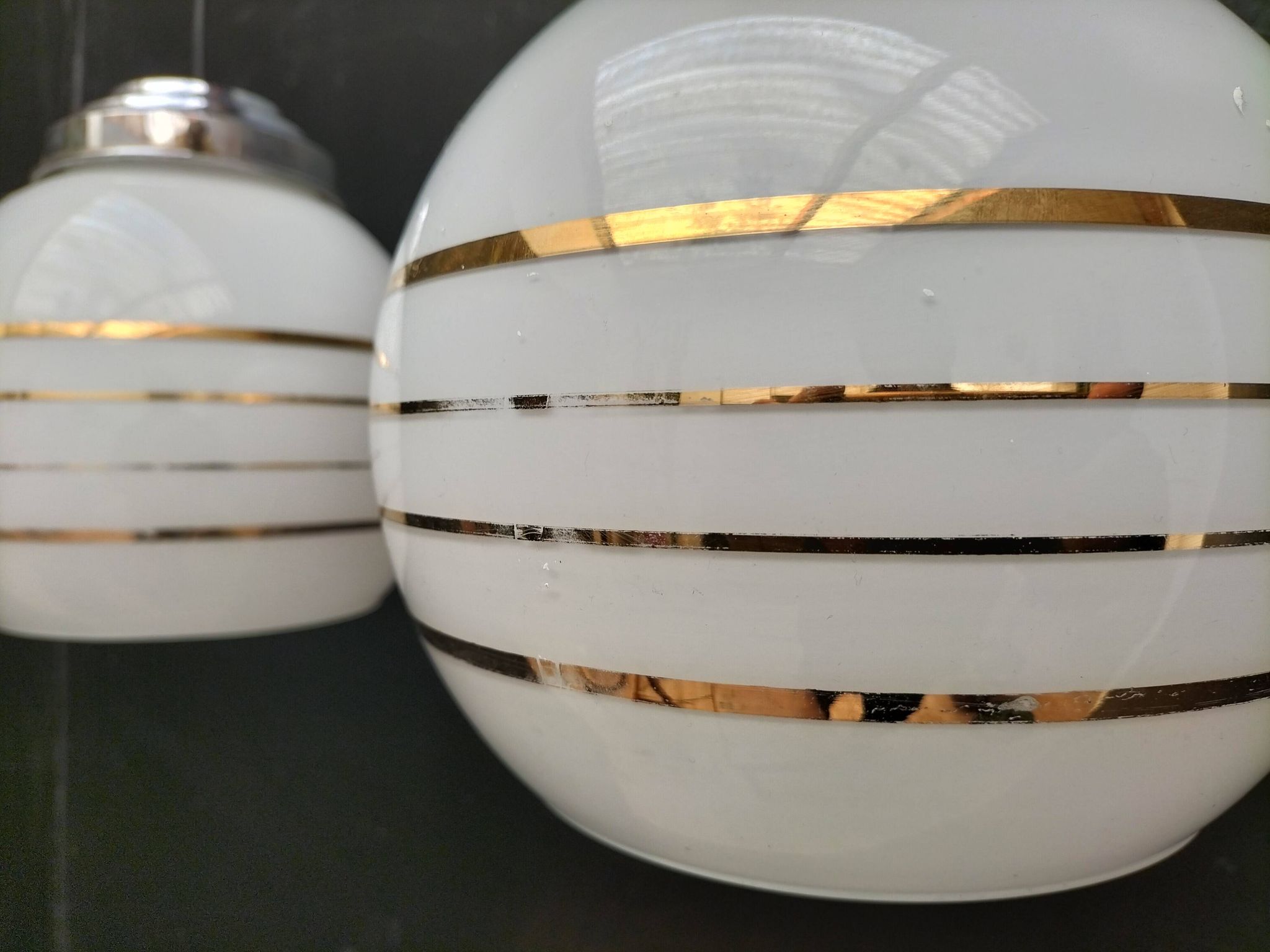 Pair of opaline pendant lights