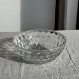 Small vintage glass bowl with a cube pattern.