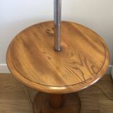 Globe floor lamp in opaline, wood and chrome metal