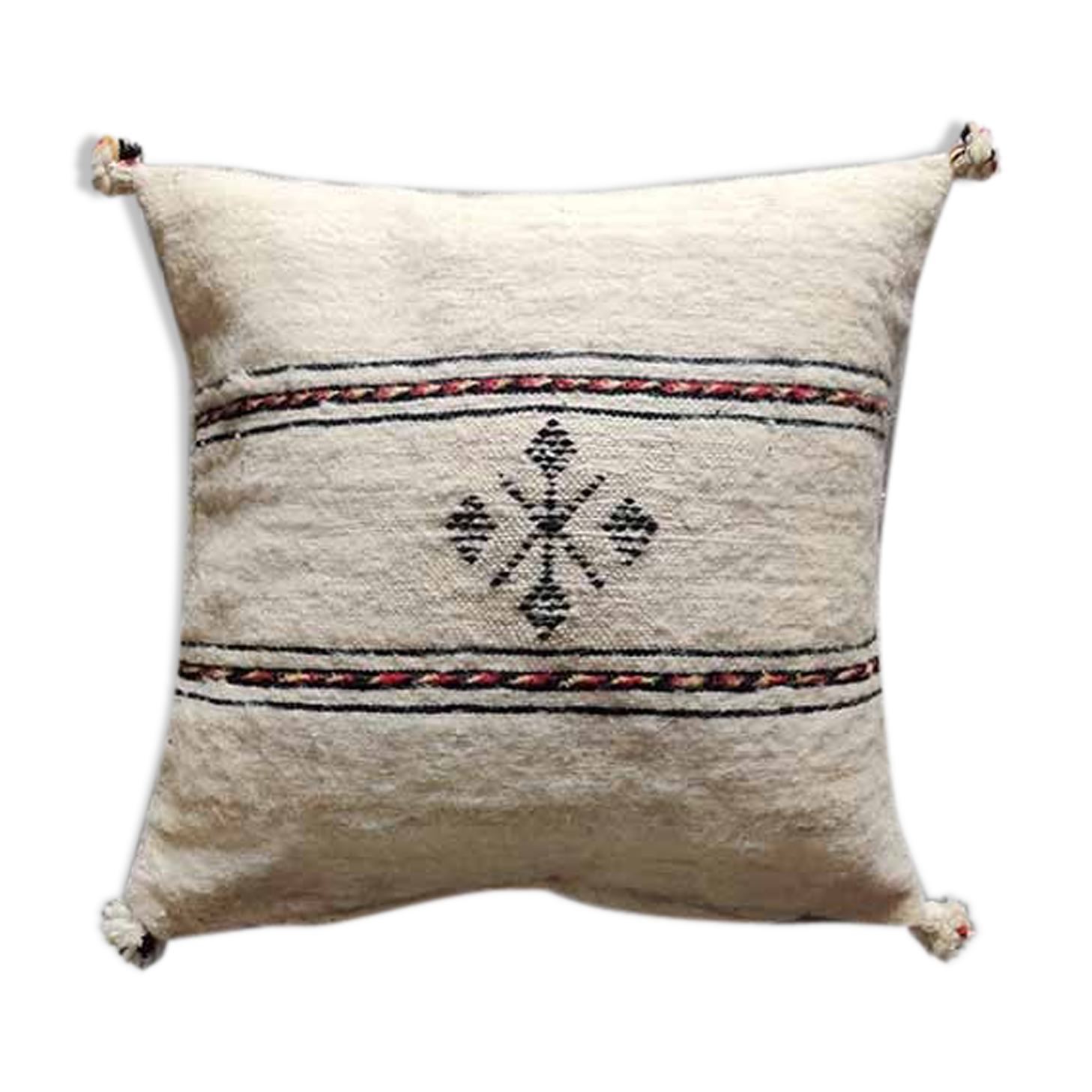 Off-white Berber cushion with wool pompom