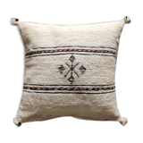 Off-white Berber cushion with wool pompom