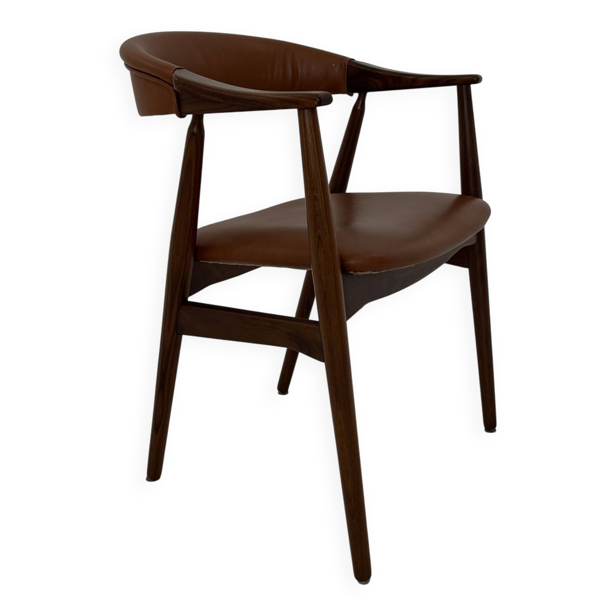 Teak Armchair in Brown Leather by Th. Harlev, 1960s