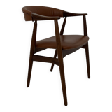 Teak Armchair in Brown Leather by Th. Harlev, 1960s