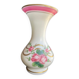 Vase Napoleon III in white opaline with floral decoration with gilding