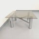 Square Italian vintage Space Age coffee table in smoked glass and metal.