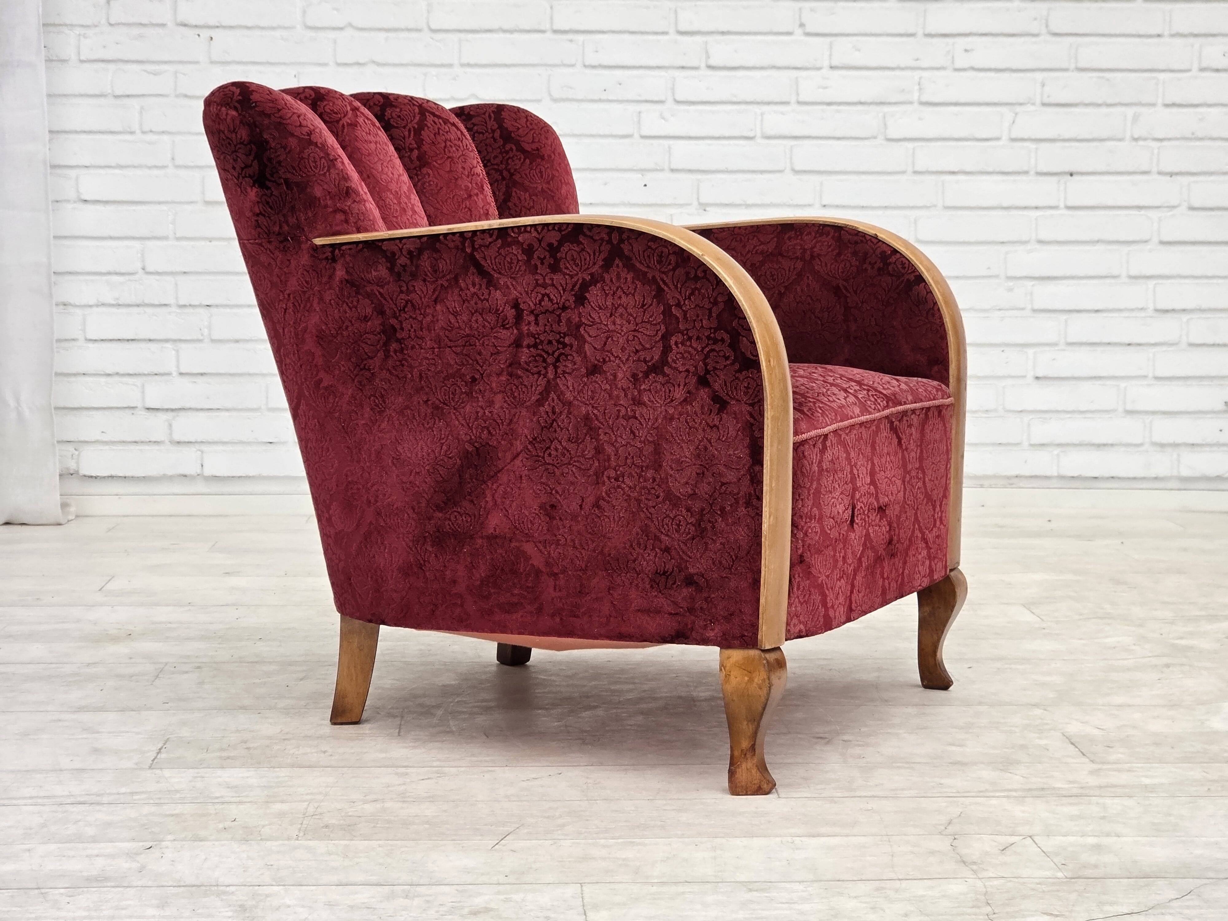 1960s, Danish armchair, cherry-red furniture velour.
