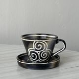 5 GMS Roscoff stoneware cups and saucers.