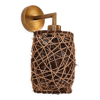 Bamboo Sconce, Wall Lamp, Bohemian Wicker Light